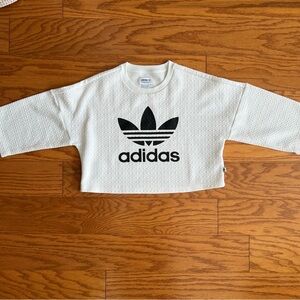 Adidas quilted White Cropped Sweatshirt top shirt small s 3 stripes
